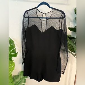 BCBG long sheer sleeve shorts romper with keyhole back